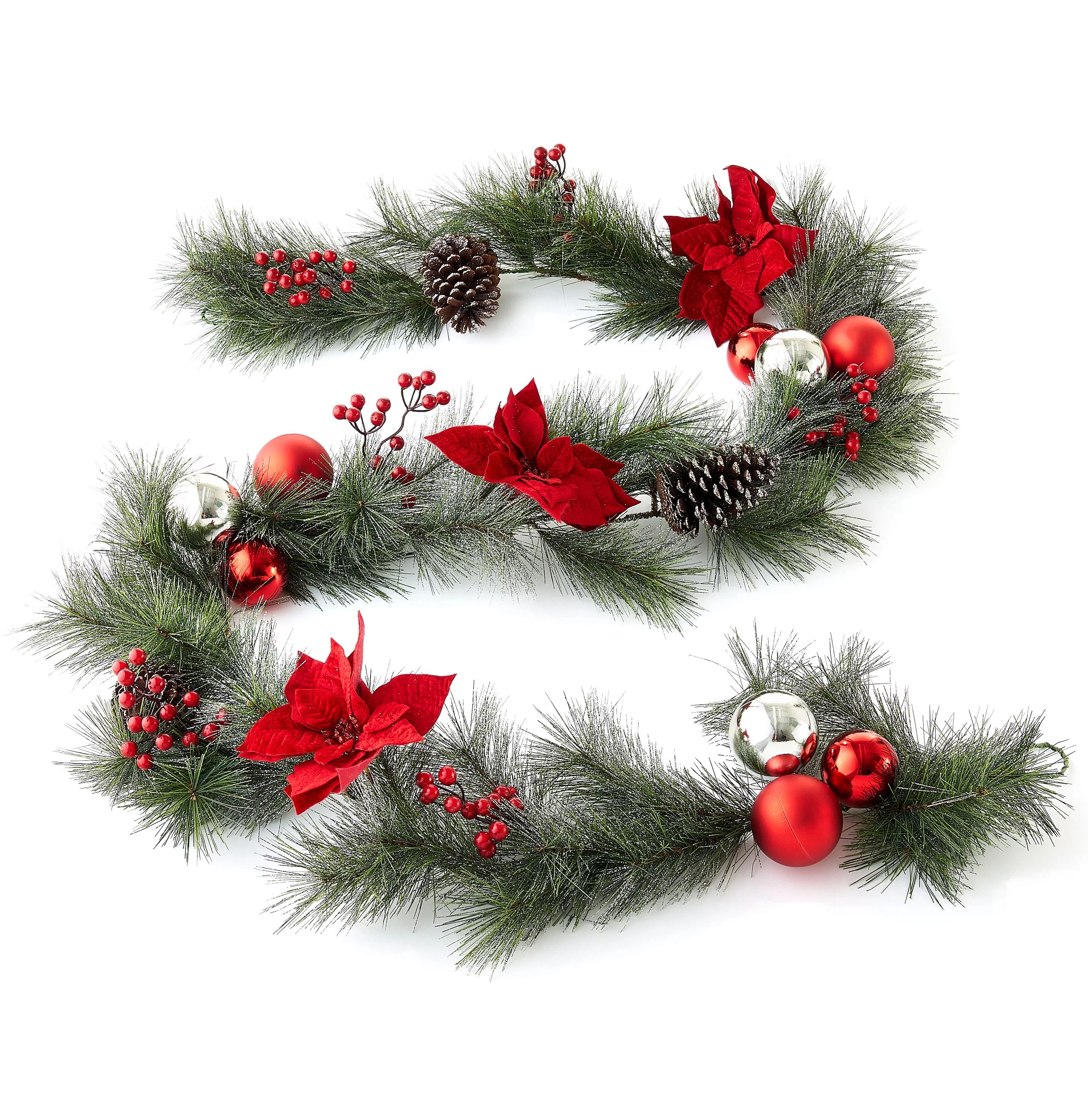 Holiday Time Red Poinsettia Christmas Garland, 9 Foot - Walmart.com | Walmart (US)