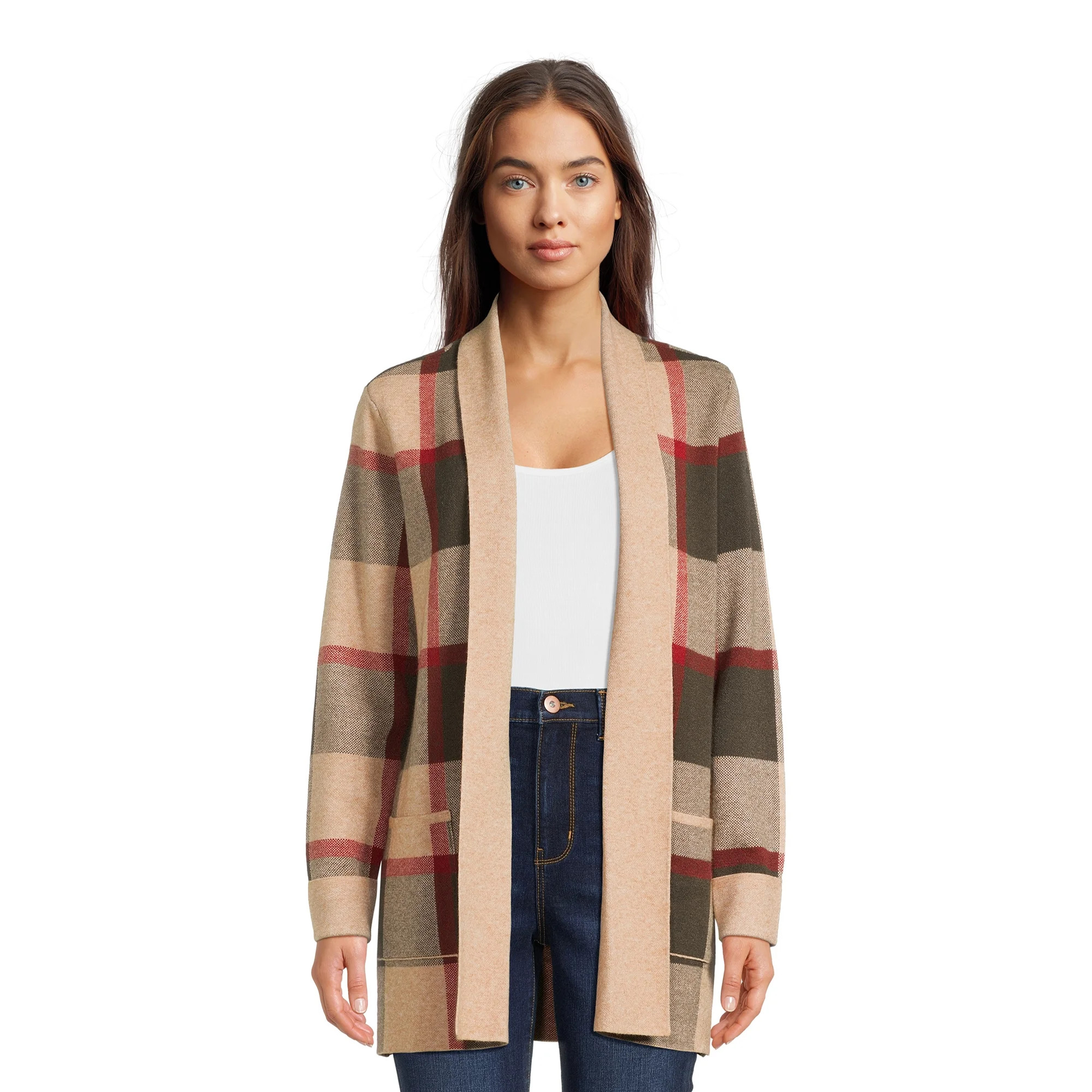 99 Jane Street Women's Open Front Cardigan Sweater with Long Sleeves, Midweight, Sizes XS-XXXL | Walmart (US)