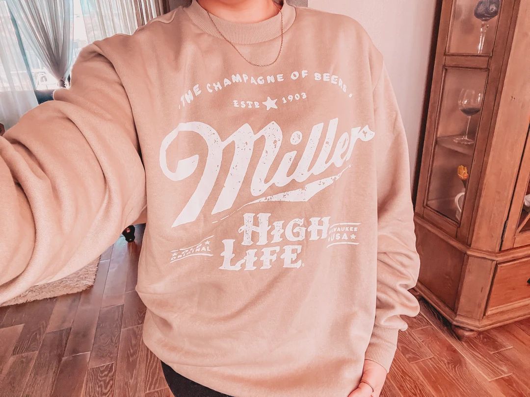 Miller High Life Graphic Oversized Crewneck Sweatshirt | Trendy Sweatshirt | Long Sleeve Shirt | ... | Etsy (US)