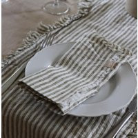 Olive Stripe Linen Napkins, Christmas Napkins | Etsy (US)