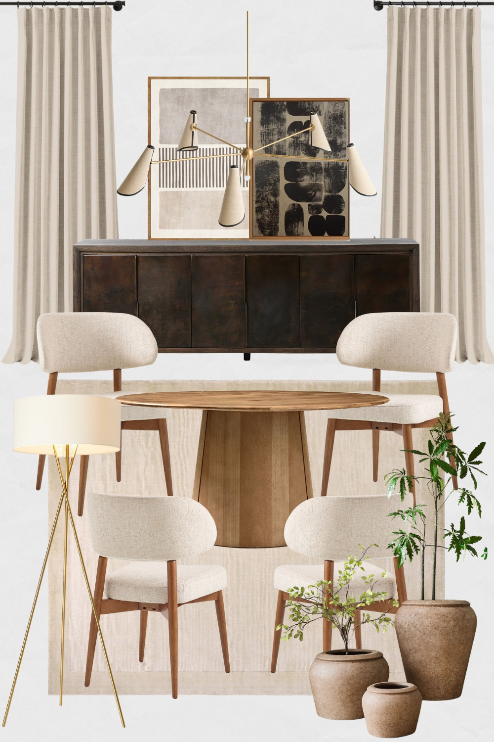 Modern Dining Room Moodboard, Transitional Dining Room Design Ideas, Modern Classic Dining Room Decor, Round Dining Table, West Elm, Neutral Dining Room Decor, Beige and Black Dining Room Ideas, Ceramic Planters

#homedecor #diningroom #diningroomdecor #neutralcolors #homeinspo #cozyhome #interiordesign 

 

#LTKCyberWeek #LTKHome #LTKSaleAlert