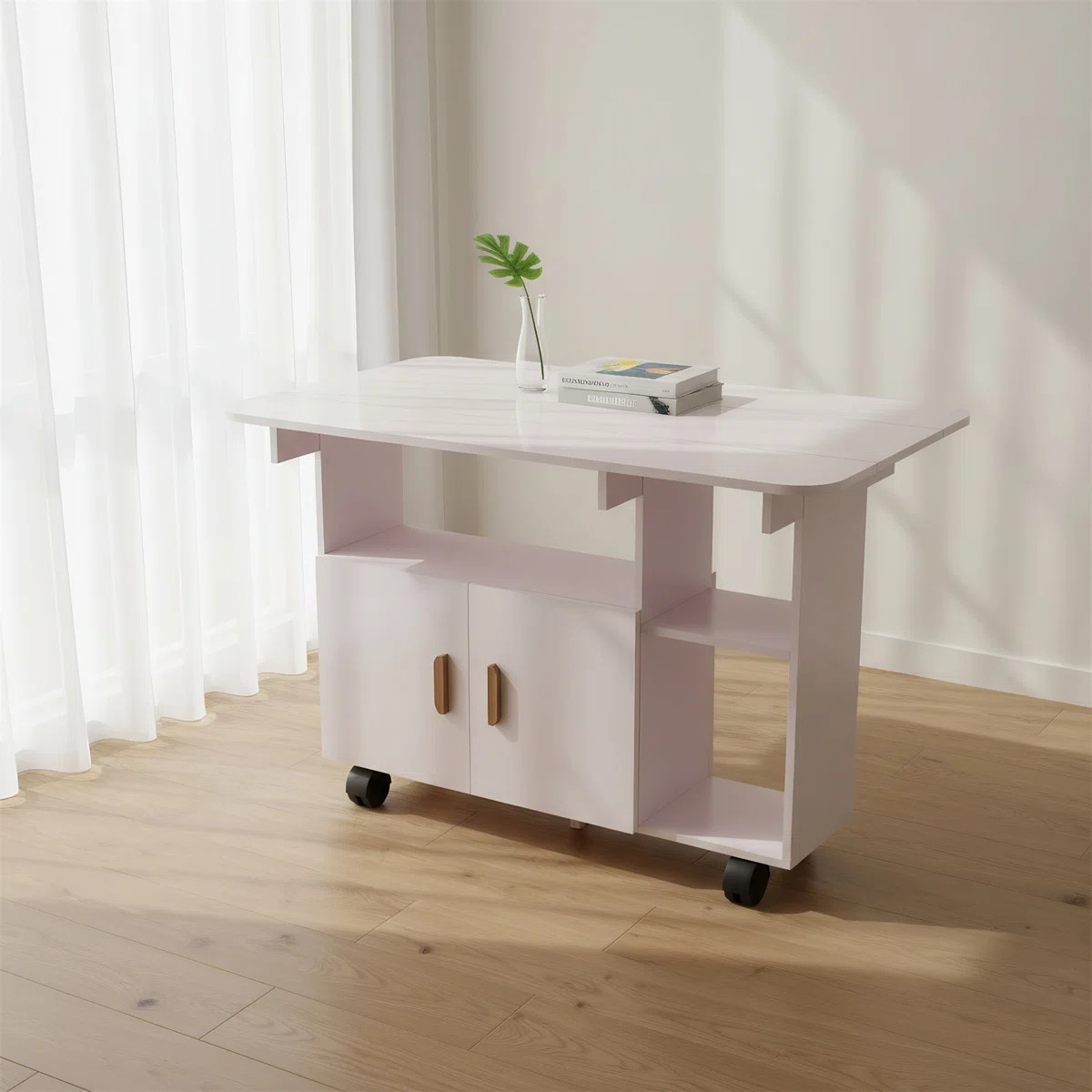 Modern Mobile Folding Table Rectangular Folding Leaf Table With Wheels Kitchen Table With Drawers | Wayfair North America