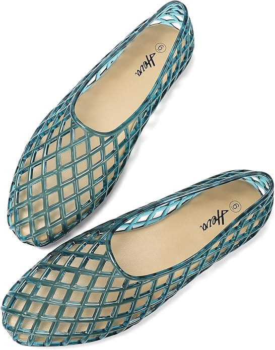 HEVA Women's Jelly Mesh Flats Breathable Clear Hollow Shoes Summer Beach Jellies Ballet Sandals | Amazon (US)