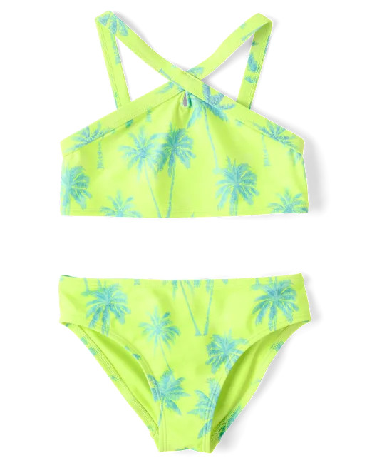 Girls Palm Tree Cross Front Bikini Swimsuit - yellow | The Children's Place