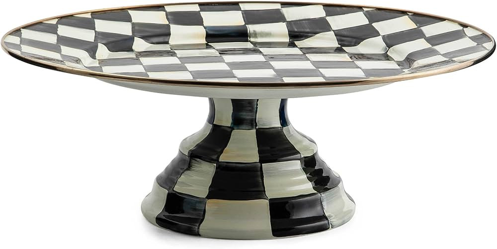MACKENZIE-CHILDS Enamel Pedestal Platter, Round Cake Stand, Large, Black-and-White Courtly Check | Amazon (US)