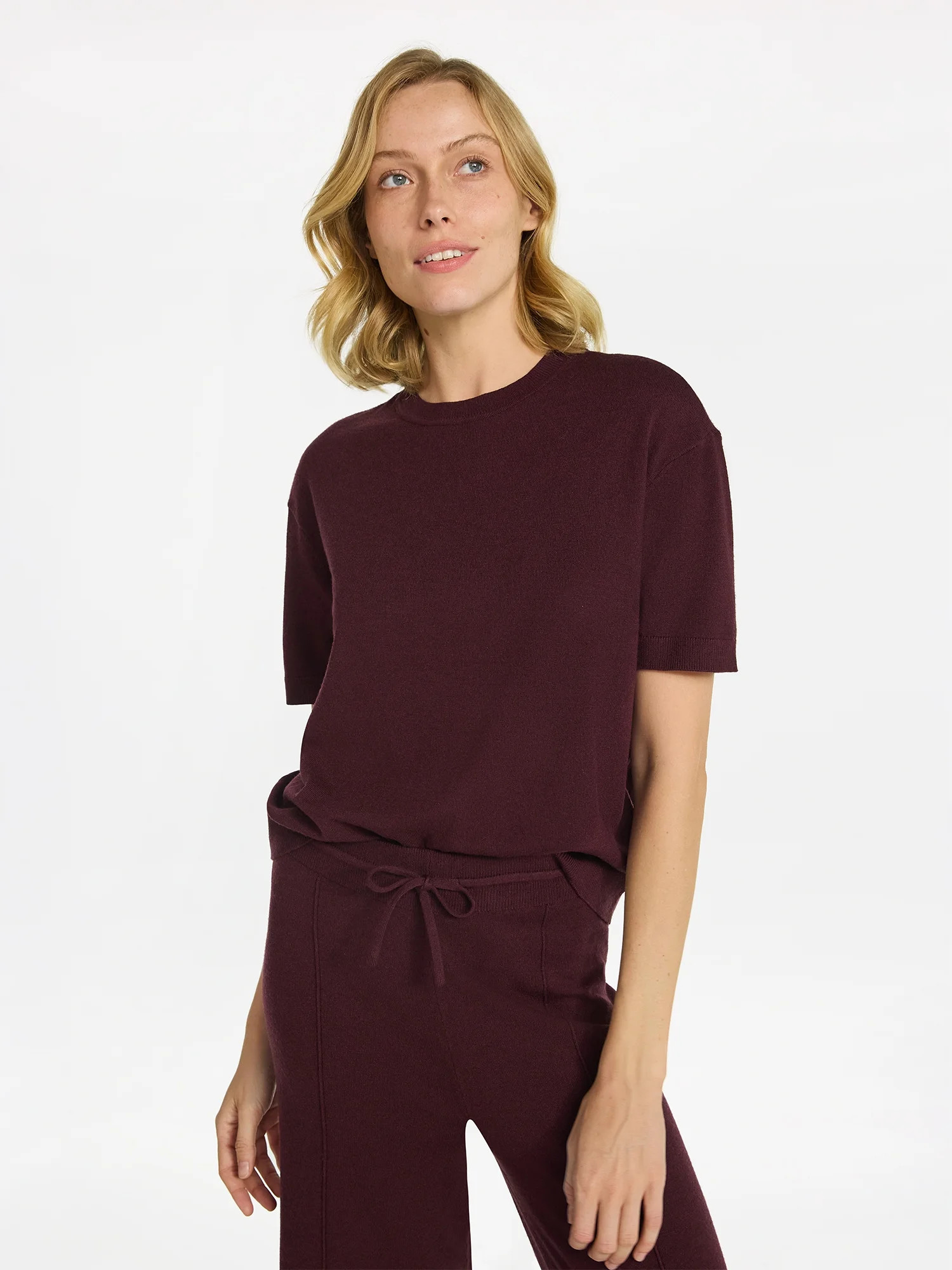 Time and Tru Women's Jersey Short Sleeve Top and Sweater Pants Set, 2-Piece, Sizes XS-3XL | Walmart (US)