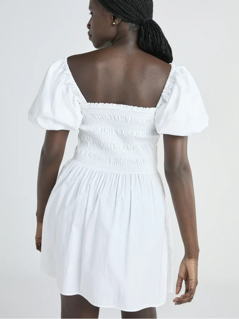 Scoop Women’s and Women's Plus Cotton Smocked Mini Dress with Puff Sleeves, Sizes XS-4X | Walmart (US)