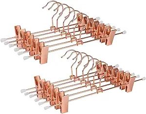 Amber Home 12 Pack Rose Copper Gold Metal Pants Skirt Hangers with Clips, Adjustable Clip Metal T... | Amazon (US)