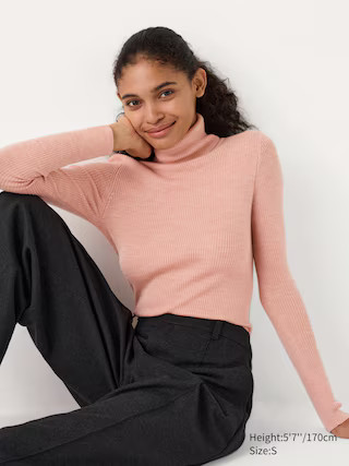 WOMEN'S 100% MERINO RIBBED TURTLENECK SWEATER | UNIQLO AU | Uniqlo Australia