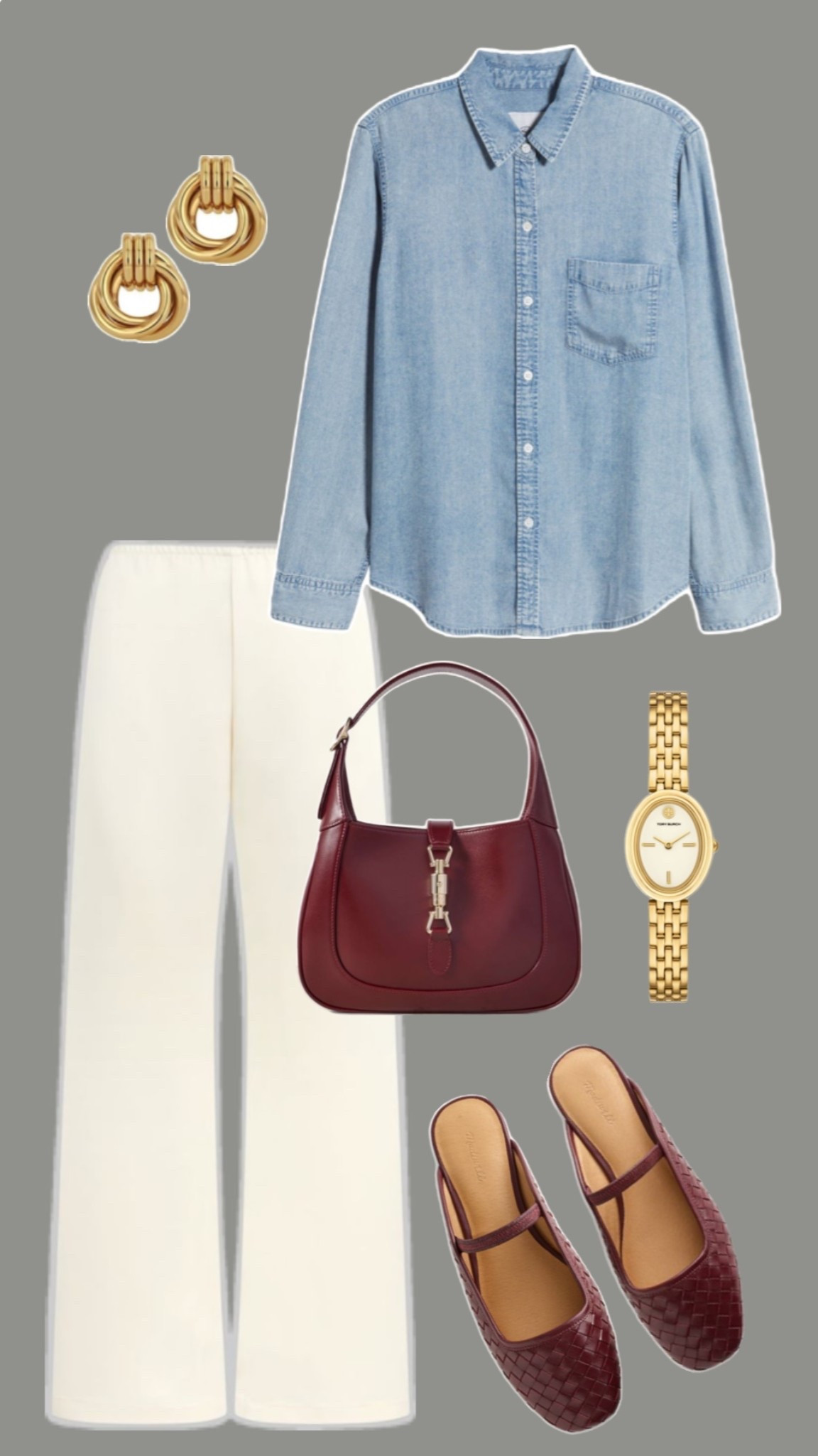 Classic denim button down styled with cream trousers and  burgundy accessories 🤍

chambray shirt, denim button down women, cream wide leg trousers, burgundy handbag, woven flats, mary jane flats, gold watch, gold statement earrings, neutral fall outfit, elevated everyday outfit, classic capsule wardrobe, effortless chic style, business casual outfit women, old money outfit, fall work outfit, timeless wardrobe staples

#LTKootd #LTKTravel #LTKmomlife