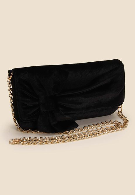 Womens Black Velvet Bow Party Shoulder Bag | Peacocks