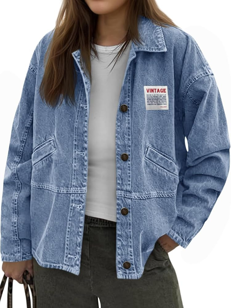 Cicy Bell Womens Oversized Denim Jackets Boyfriends Button Down Utility Jean Jackets Vintage Y2k ... | Amazon (US)