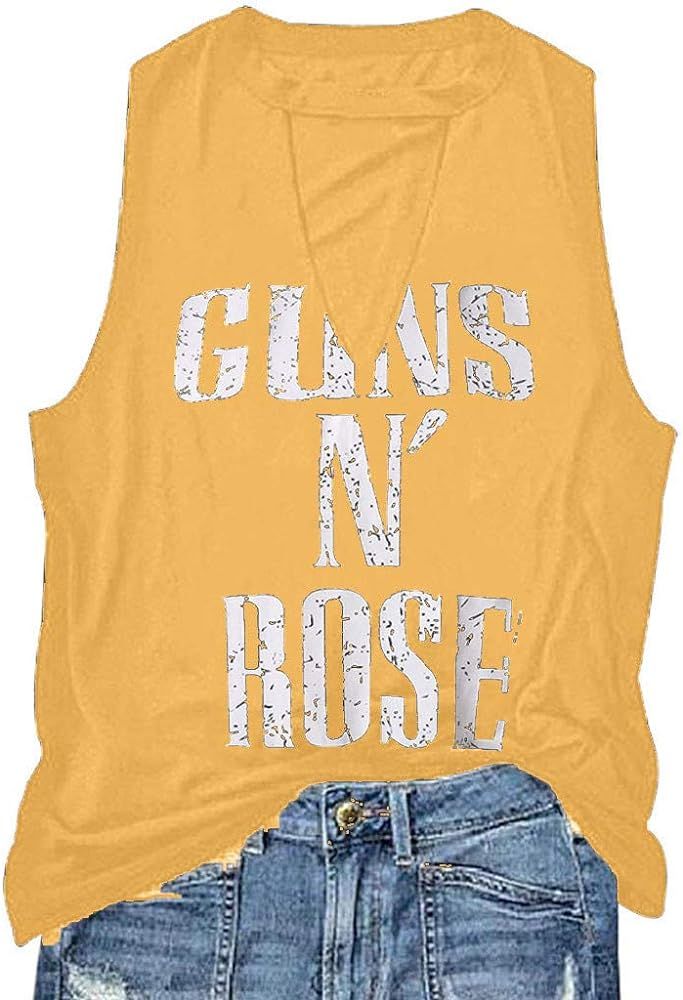 Landscap Women Guns N'Rose Tank Blouse Round Neck Sleeveless Casual Vest Ladies Waistcoat Tops | Amazon (US)