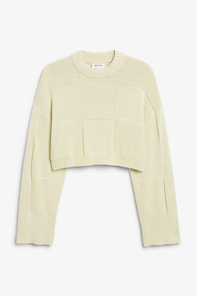 Loose knit beige check sweater | Monki