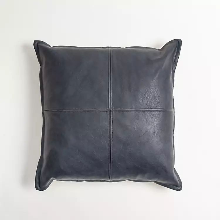 Navy Blue Vegan Leather Throw Pillow | Kirkland's Home