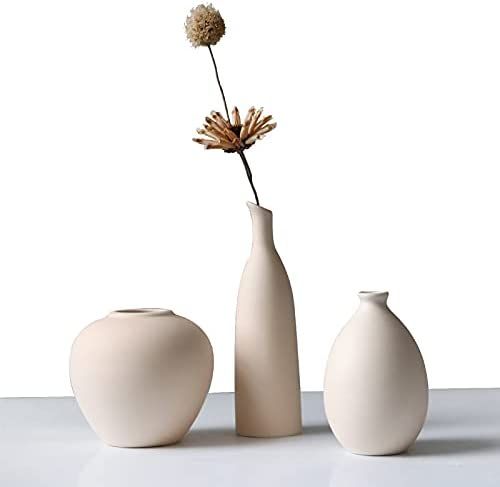Ceramic Vase Set of 3, Small Flower Vases for Rustic Home Decor, Modern Farmhouse Decor, Living Room | Amazon (US)