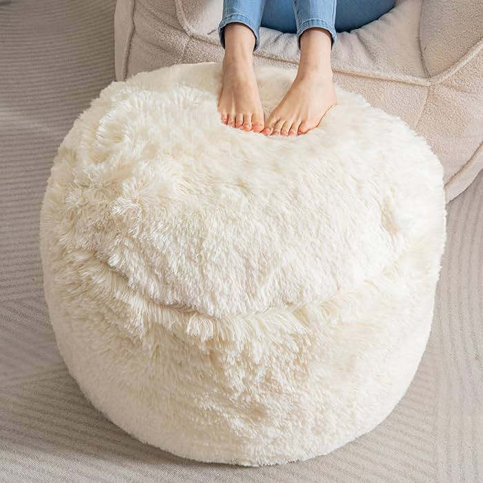 HIGOGOGO Round Stuffed Pouf Ottoman, Long Faux Fur Poufs with Foam Chunk Filling, Fluffy and Furr... | Amazon (US)