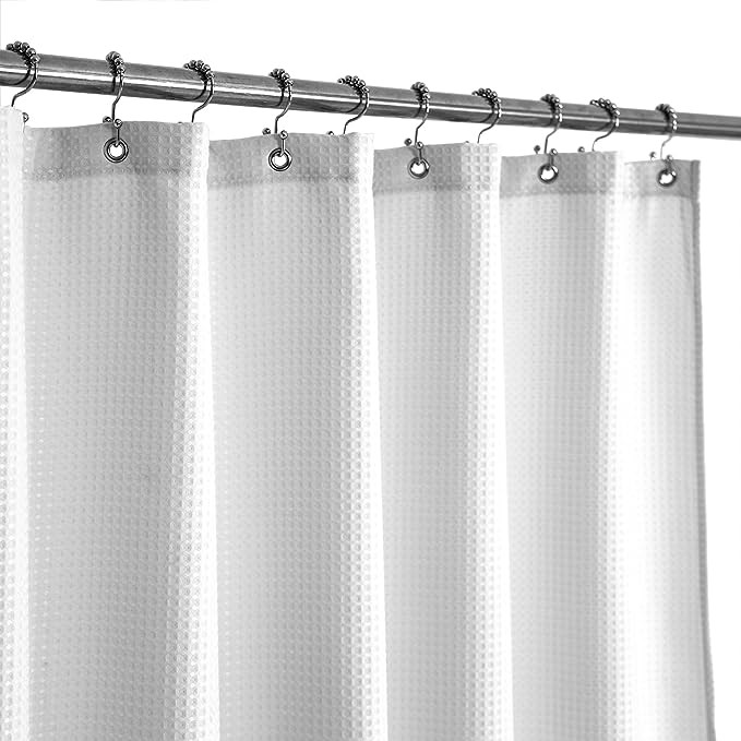 Barossa Design Waffle Weave White Shower Curtain Hotel Luxury Quality, Fabric Shower Curtains for... | Amazon (US)