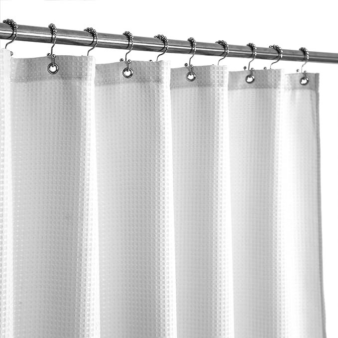 Barossa Design Waffle Weave White Shower Curtain Hotel Luxury Quality, Fabric Shower Curtains for... | Amazon (US)