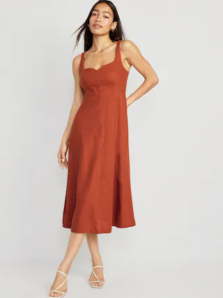 Fit & Flare Sleeveless Linen-Blend Midi Dress for Women | Old Navy (CA)