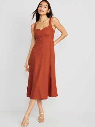 Fit & Flare Sleeveless Linen-Blend Midi Dress for Women | Old Navy (CA)