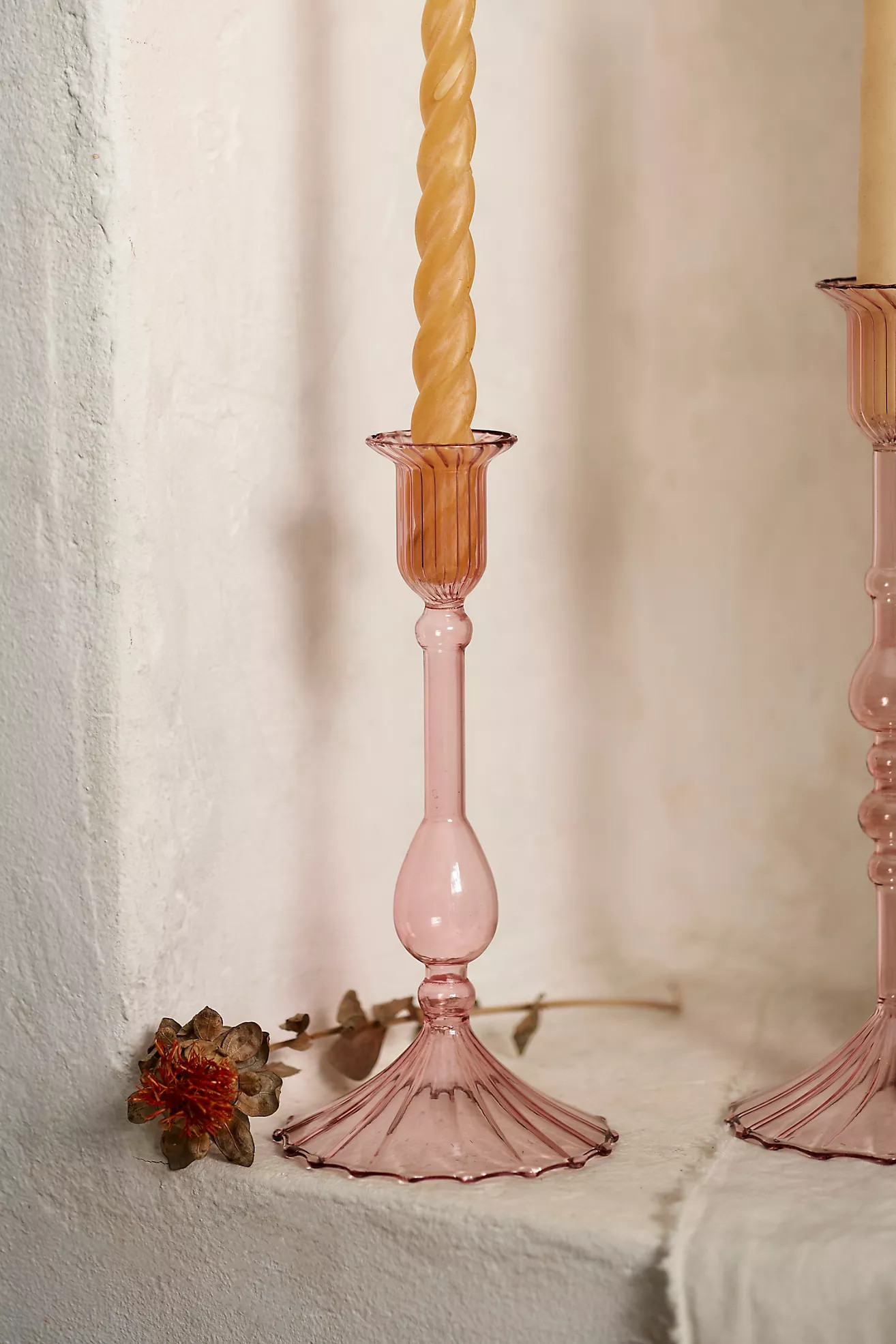 Rose Borosilicate Glass Taper Holder | Anthropologie (US)