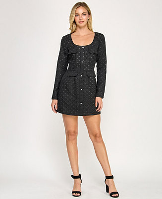 Juniors' Long Sleeve Jewel Neck Dress | Macy's