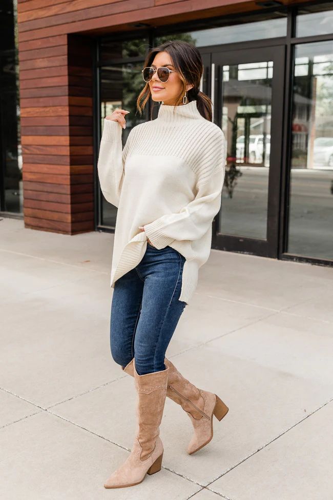Good for You Cream Ribbed Turtleneck Sweater | The Pink Lily Boutique