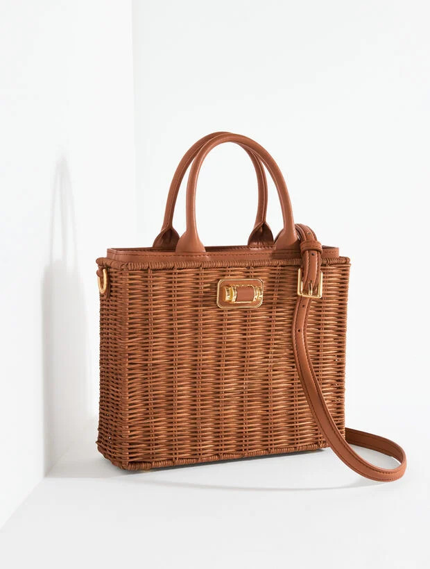 Wicker Leather Trim Top Handle Tote | Talbots