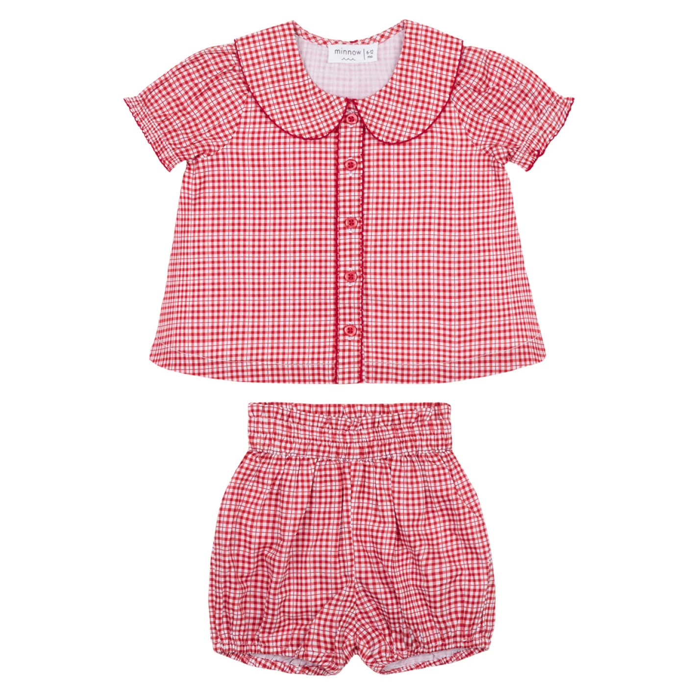 baby girls poppy gingham rounded collar top and bloomer set | minnow
