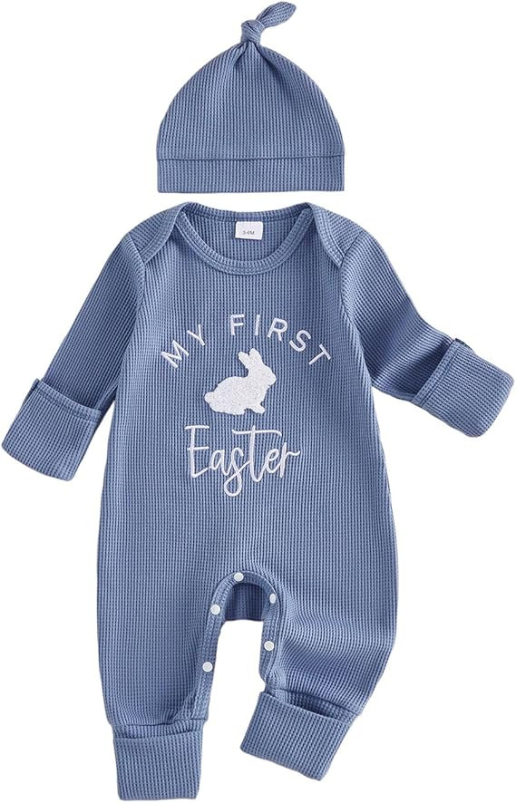 Newborn Baby Boy Easter Outfit Romper My First Easter Rabbit Embroidery Long Sleeve Jumpsuit Cute... | Amazon (US)