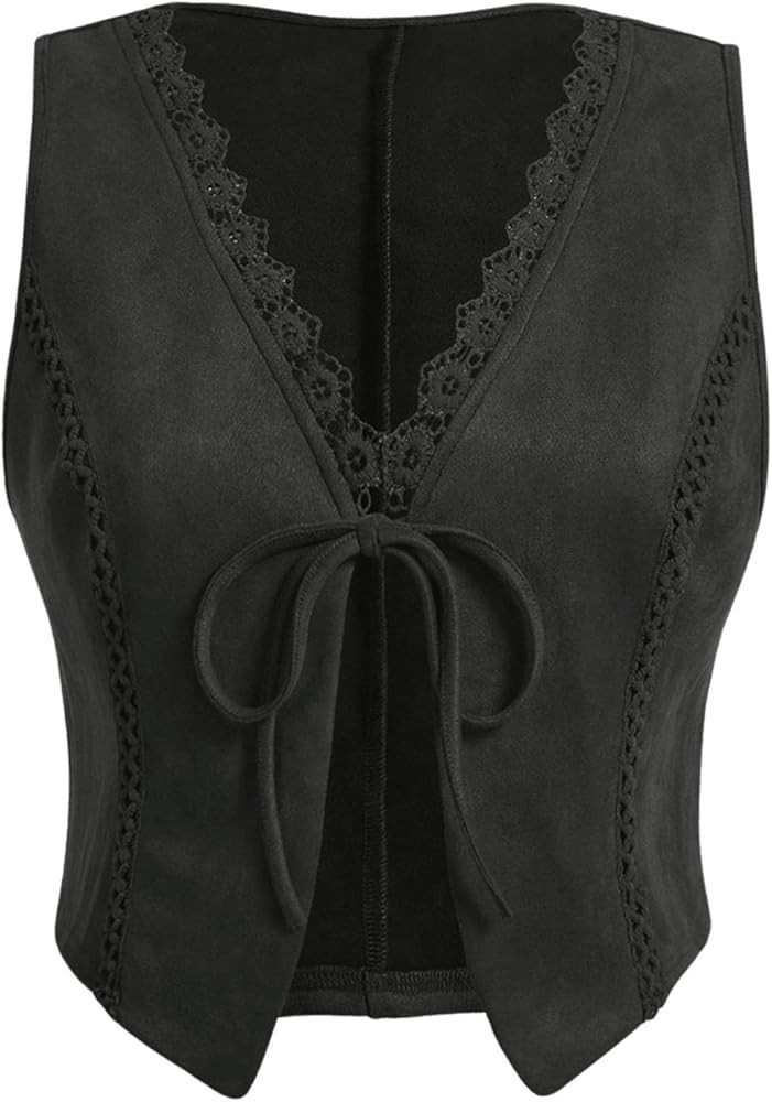 Verdusa Women's Plus Size Tie Front Vest Sleeveless Asymmetrical Jacket Faux Suede Cardigan | Amazon (US)