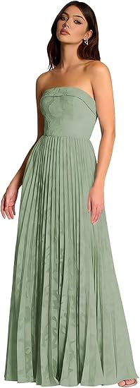 Strapless Womens Bridesmaid Dresses for Wedding Guest Long Satin Jacquard Pleated Maxi Teens Prom... | Amazon (US)