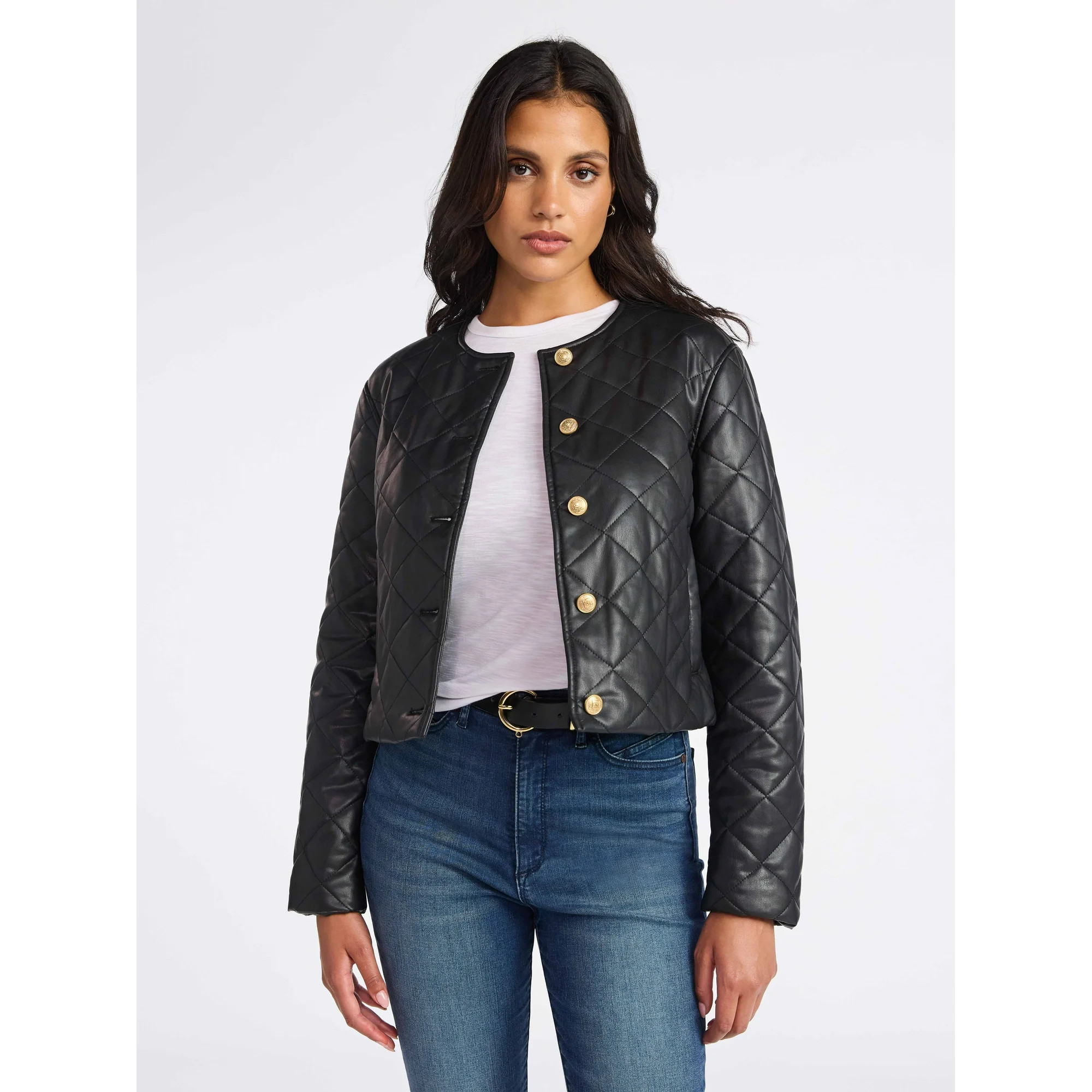 Sofia by Sofia Vergara Women's Faux Leather Quilted Jacket, Sizes XS-XXL | Walmart (US)