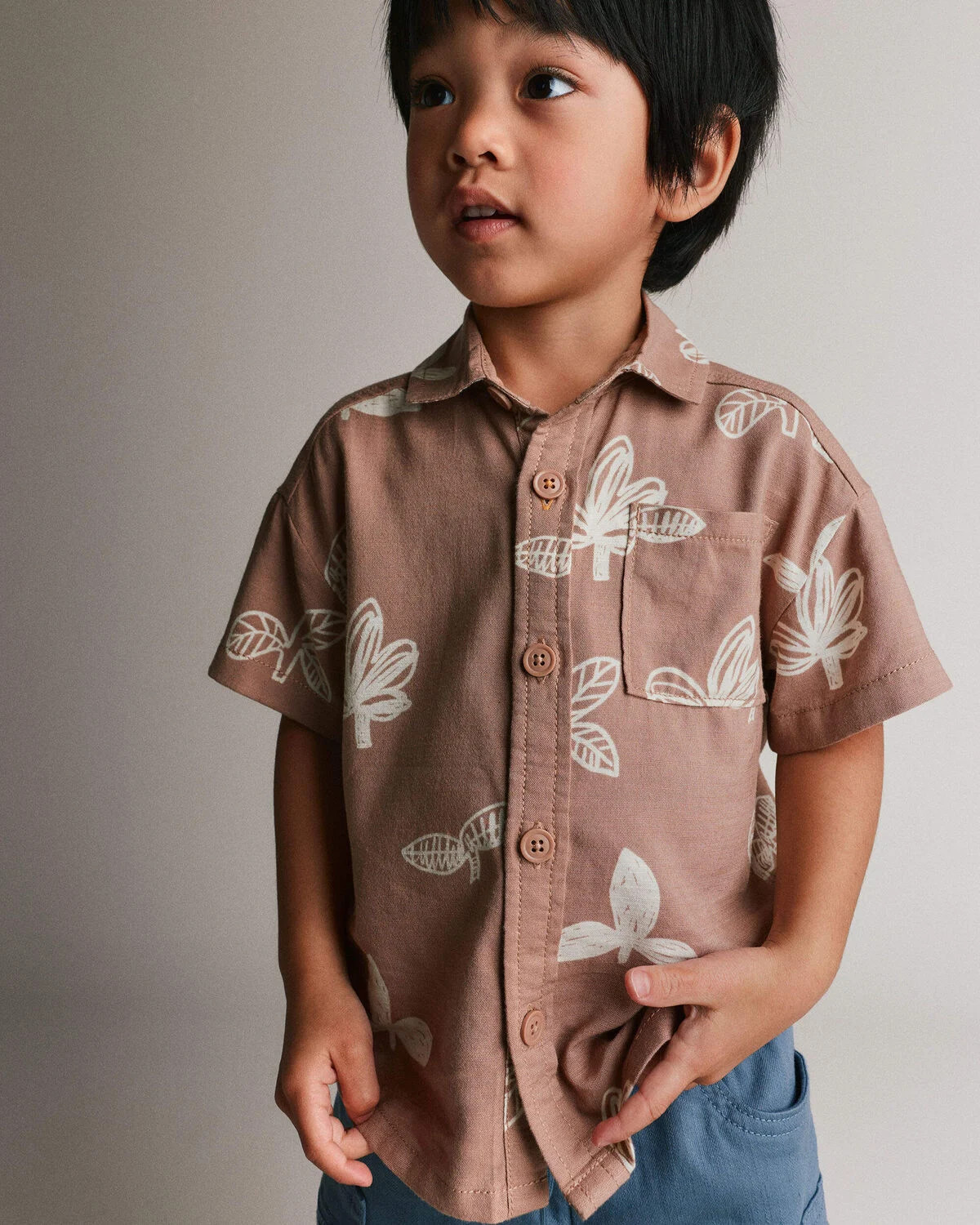 Toddler Boy Button-Down Short-Sleeve Shirt in Plant Print - Light Brown - Otter Avenue | Carter's | Carter's Inc