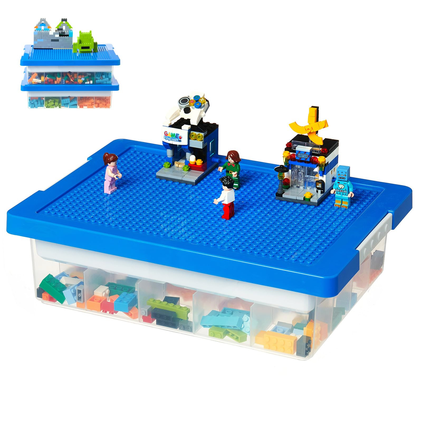 Toys Storage Organizer Box for Lego, Toy Box with Building Plate Lid and Removable Tray, Building... | Amazon (US)
