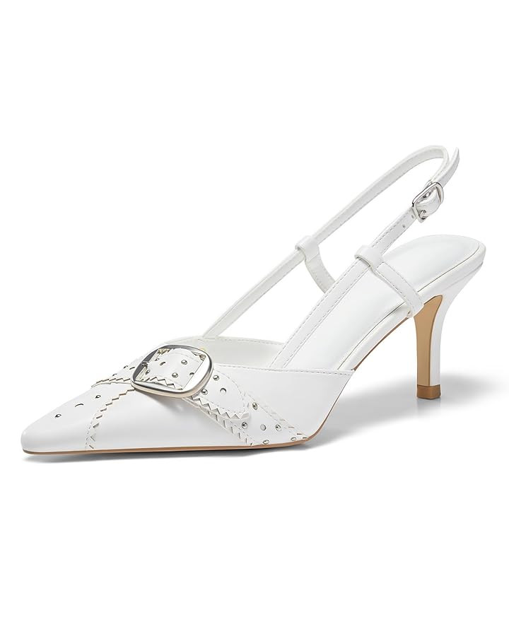 Coutgo Womens Slingback Kitten Heels Studded Closed Pointed Toe Pumps with Buckle Party Dress Sho... | Amazon (US)