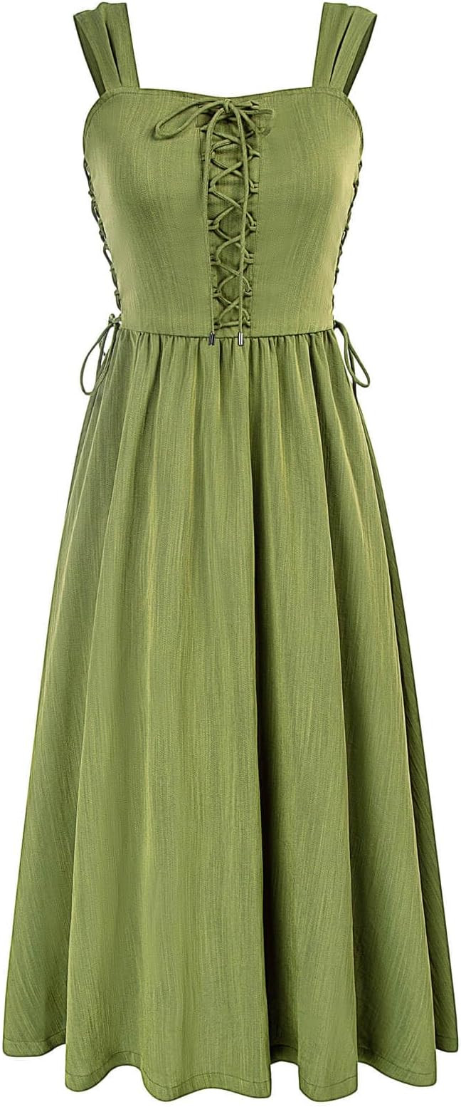 Scarlet Darkness Women Renaissance Summer Midi Dress Cottagecore Sleeveless Lace Up Dress | Amazon (US)