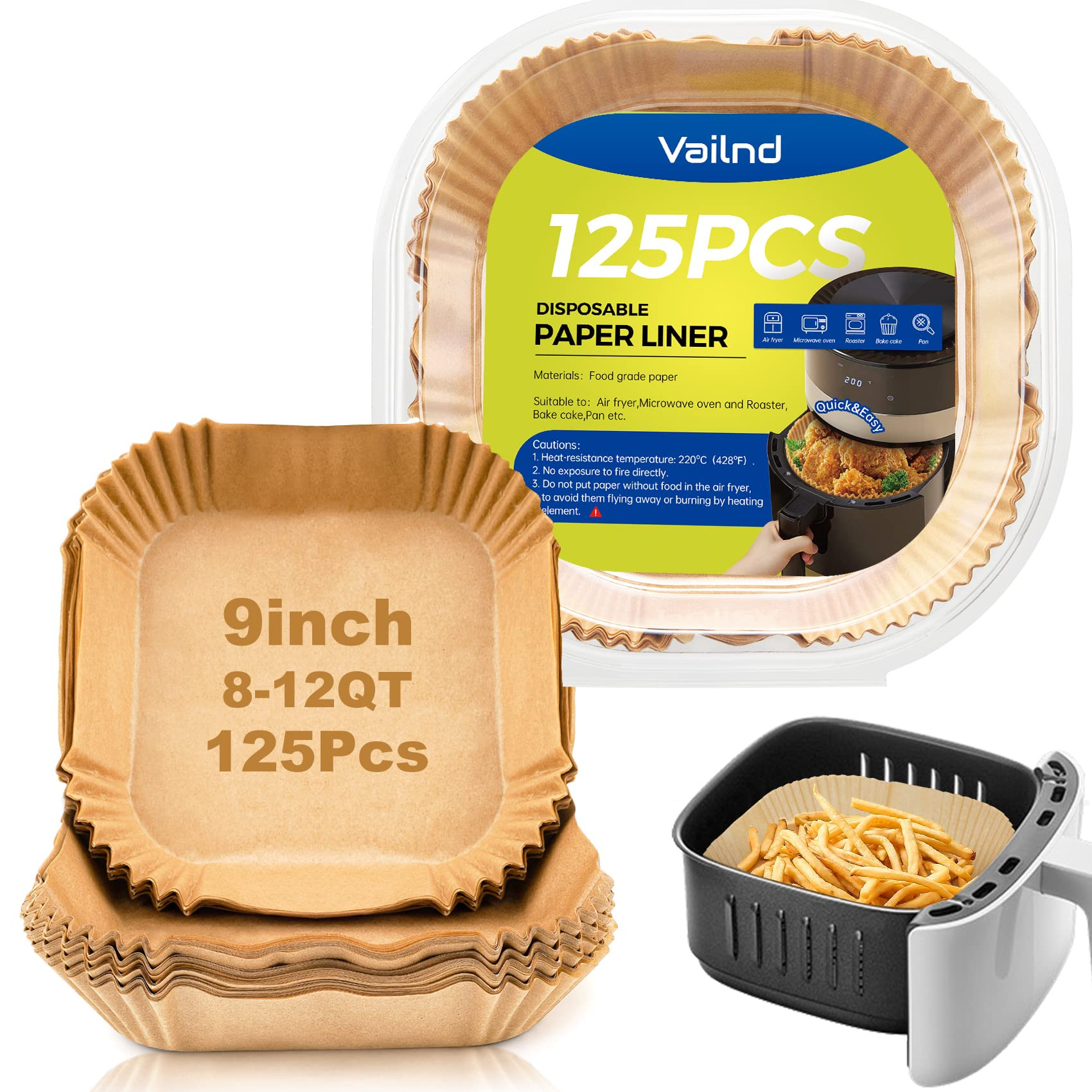 9inch Square Air Fryer Disposable Paper Liners, 125PCS Non-Stick Food Grade Air Fryer Parchment L... | Amazon (US)