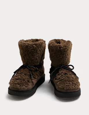 Borg Chunky Lace Up Winter Boots | Marks and Spencer US
