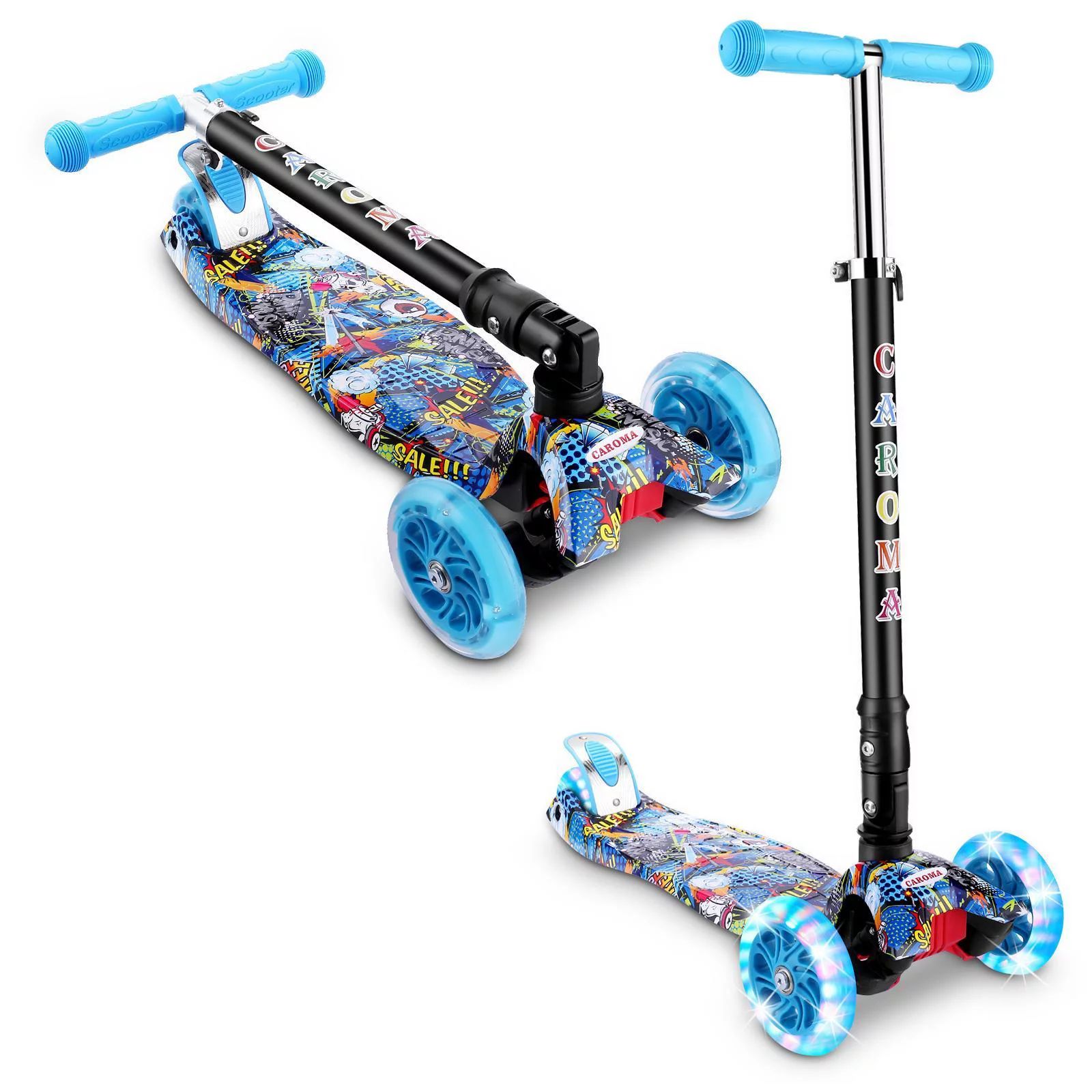 Foldable Kick Kids Scooter For 3-14 Years old Girls&Boys With PU Flashing 4 Wheels Wide Deck Rear... | Walmart (US)