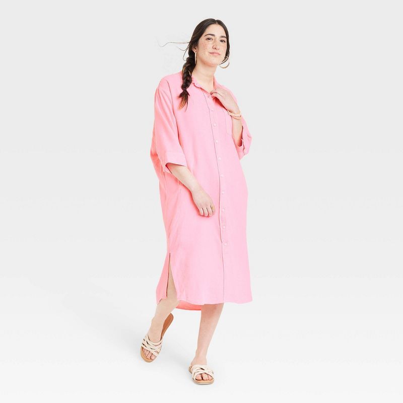 Women's 3/4 Sleeve Linen Midi Shirtdress - Universal Thread | Target