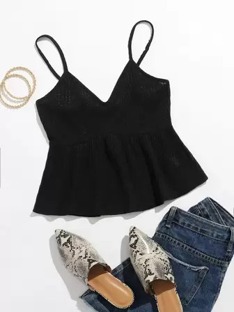 SHEIN WYWH Wafel gebreide camitop met ruches aan de zoom | SHEIN
