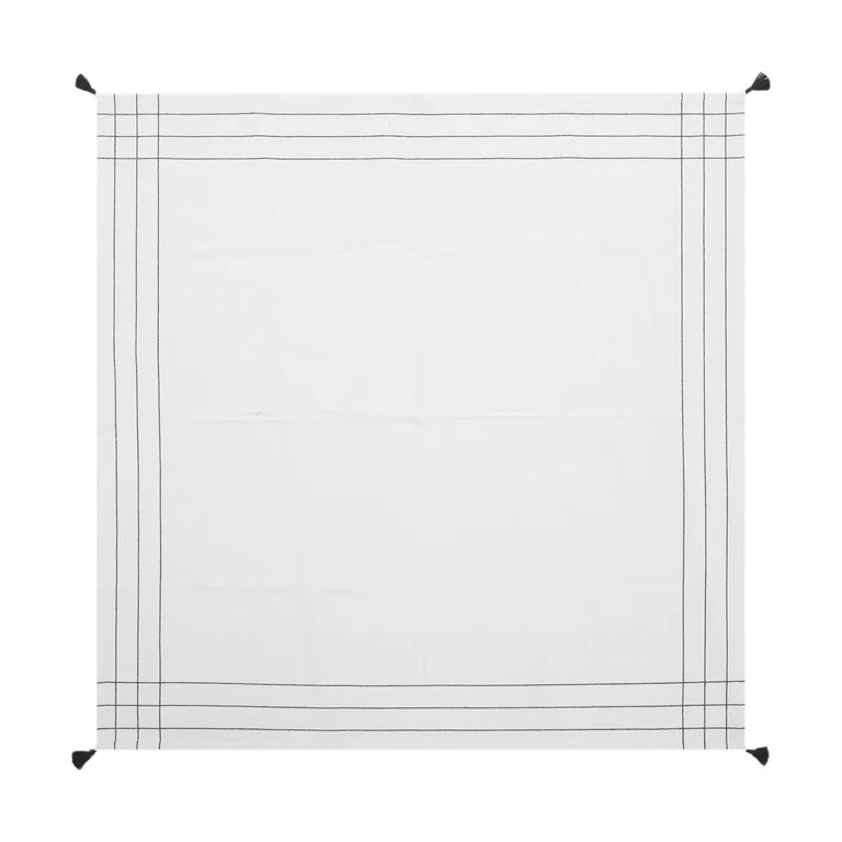 Mainstays Woven Stripe - Black and White Border - Tablecloth Throw - 50"x50" - Walmart.com | Walmart (US)