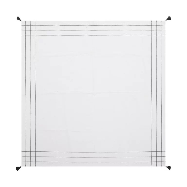 Mainstays Woven Stripe - Black and White Border - Tablecloth Throw - 50"x50" - Walmart.com | Walmart (US)
