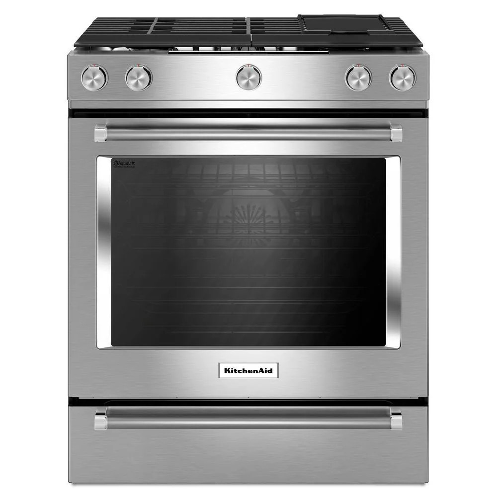 KitchenAid 30-in Deep recessed 5 burners Convection Oven Slide-In Dual Fuel Range ( Stainless steel ) | KSDB900ESS | Lowe's
