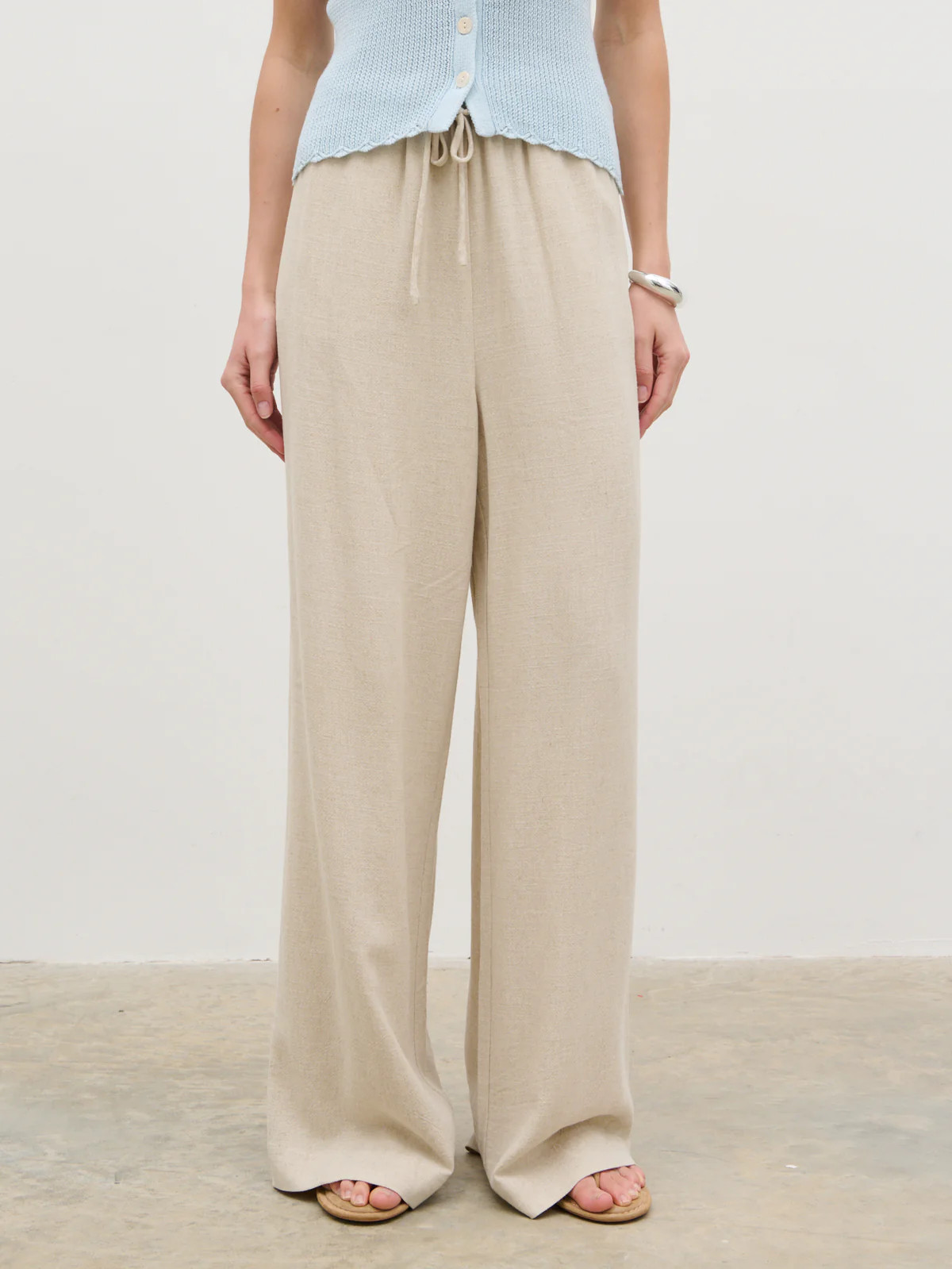 Nessa Wide Leg Linen Blend Trousers - Natural | Pretty Lavish (UK)