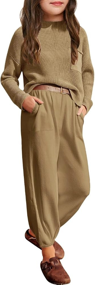 Meikulo Girls 2 Piece Outfits Kids Long Sleeve Knit Sweater Tops Loose Pants Lounge Sets 5-14 Yea... | Amazon (US)