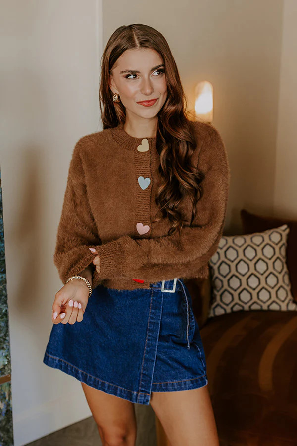 Chocolate Hearts Eyelash Knit Cardigan | Impressions Online Boutique