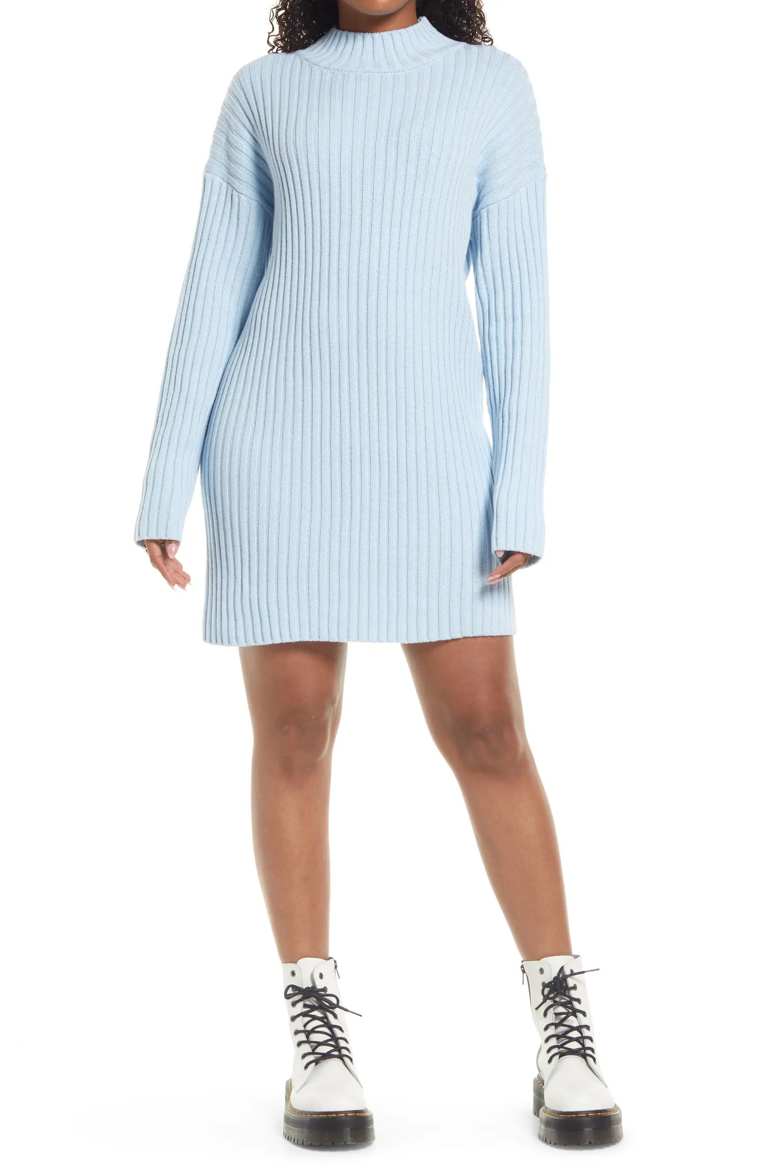 BP. Mock Neck Long Sleeve Cotton Blend Rib Sweater Dress | Nordstrom | Nordstrom
